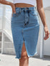 'Khaleesi' Raw Hem Slit Denim Skirt - Celes Fashion